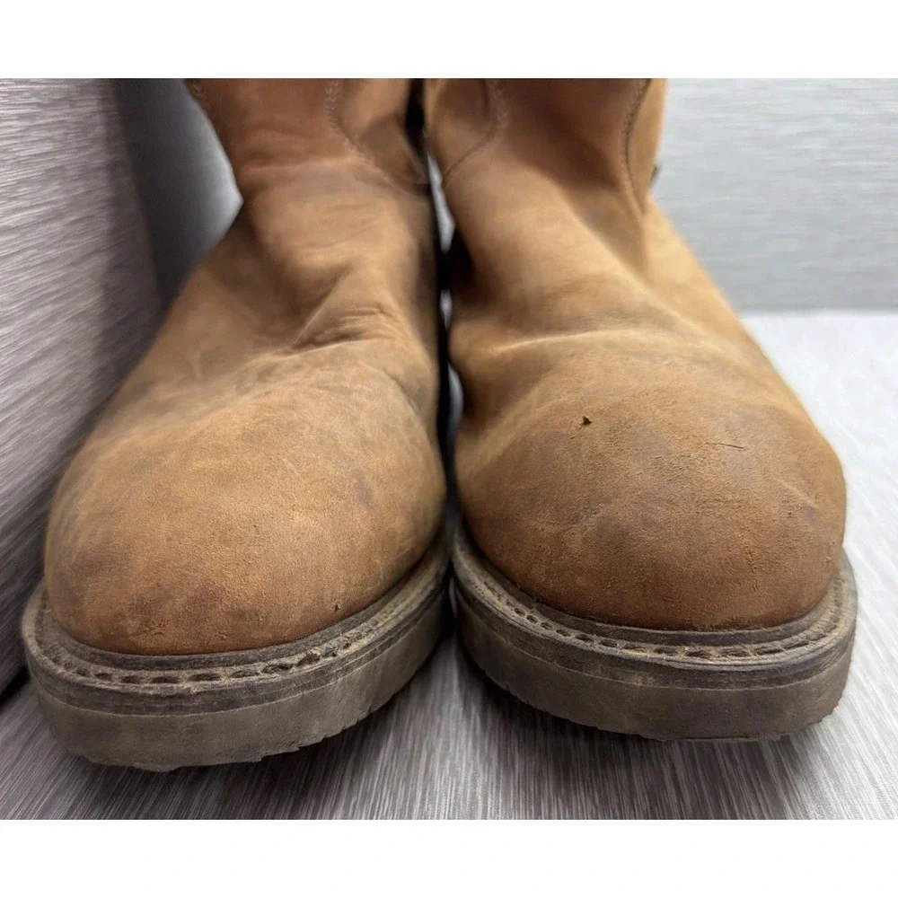 Justin Pull On Work Boots Men's 13 D Brown Leather Round Toe USA Made
